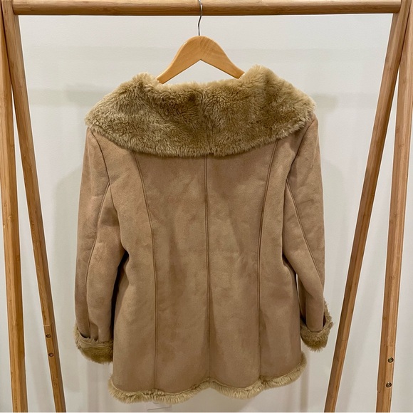 Vintage Faux Suede Faux Fur Lined Collared Penny Lane Jacket Coat in Camel/Tan - Picture 5 of 6